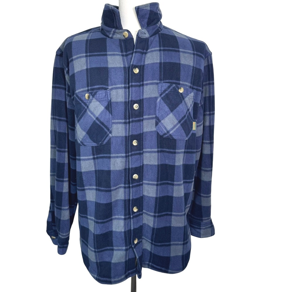 SUN RIVER Men's Large Blue Plaid Fleece Button Shirt Jacket Shacket Sherpa Lined